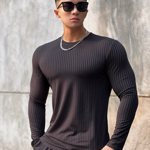 Gym Fitness T-shirt Men Casual Long Sleeve Skinny Shirt Male Bodybuilding Tees Tops Running Sports Quick Dry Training Clothing